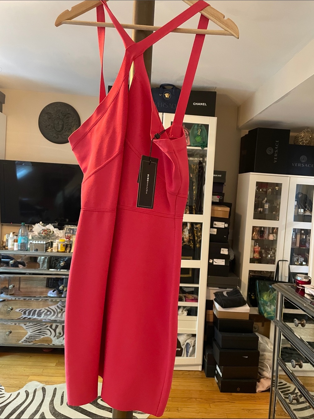 BCBGMaxAzria Red One-Shoulder Sheath Dress